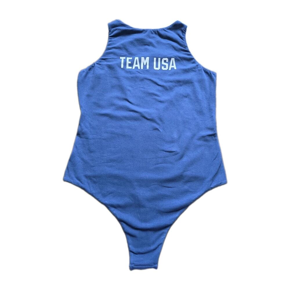 NWT SKIMS Team USA Olympic High Neck Thong Bodysuit Cotton Jersey Navy Size XL